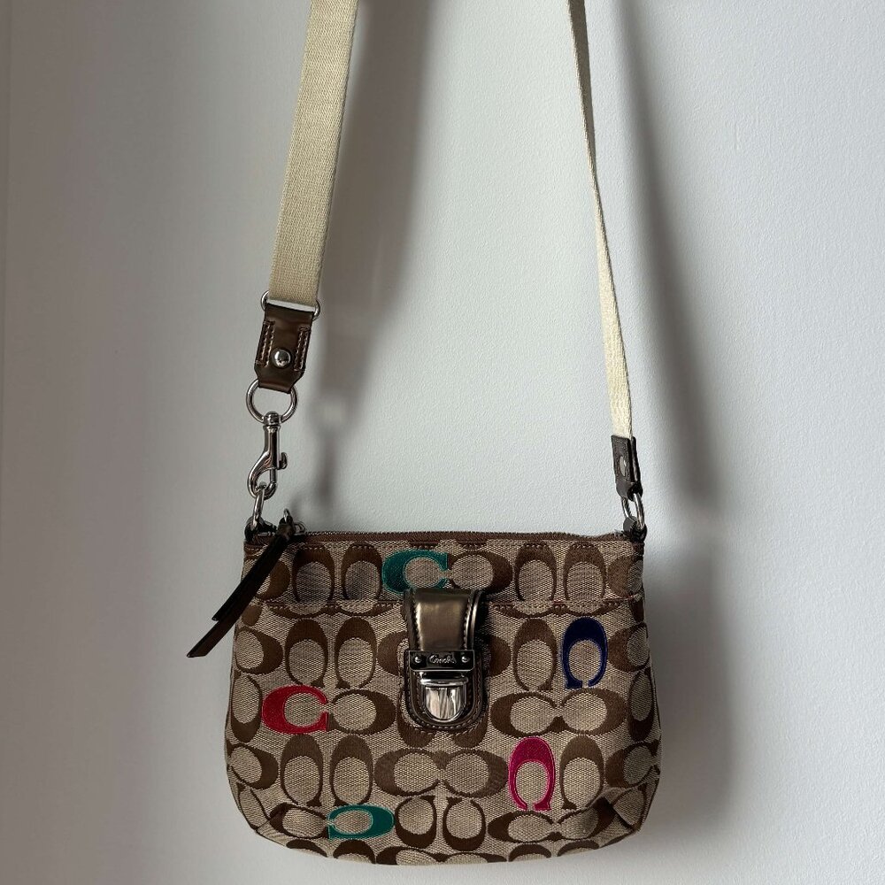 Coach Poppy Embossed Signature Crossbody Swing Pack Purse Handbag Multi Colors